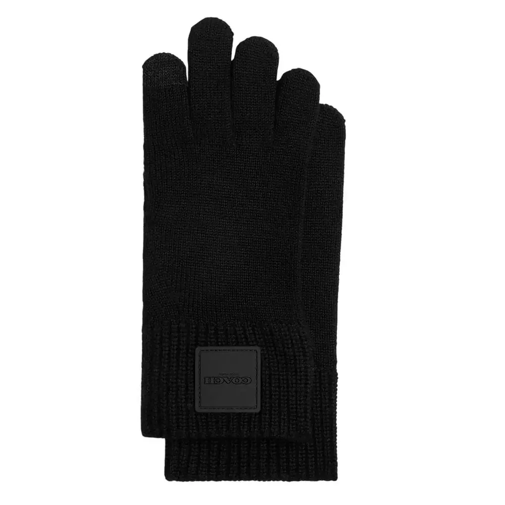 Coach Knit Tech Gloves With Rubber Patch Black L/XL